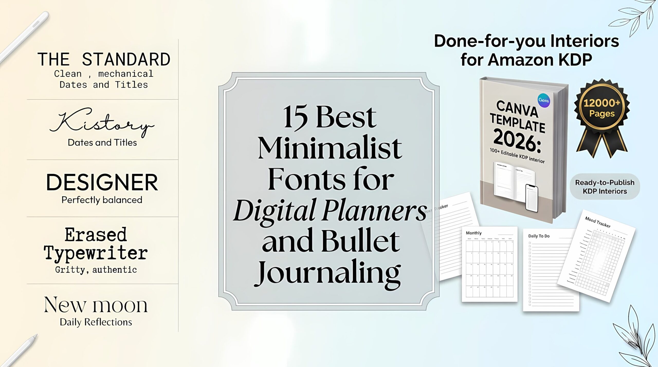 15 Best Minimalist Fonts for Digital Planners and Bullet Journaling - Canva KDP Templates 2026