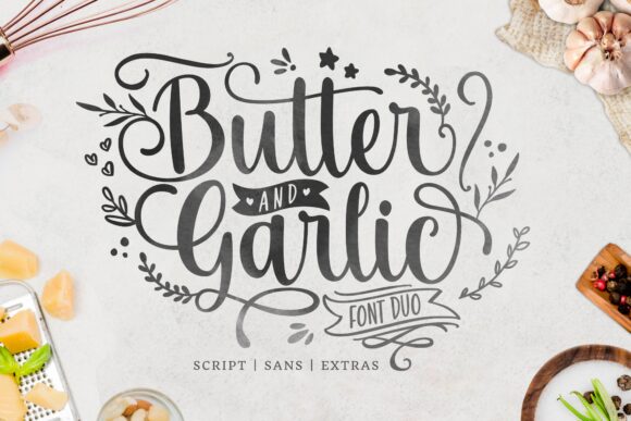 Butter And Garlic Script: Whimsical and cute Butter And Garlic script font with PUA encoded swashes for DIY crafting and Cricut projects.