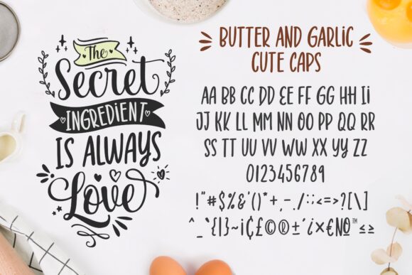 Butter And Garlic Script: Whimsical and cute Butter And Garlic script font with PUA encoded swashes for DIY crafting and Cricut projects.