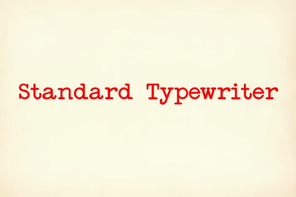 Standard Typewriter Font-Visual specimen of 'The Standard Typewriter' font, showing the letters on the keys of a vintage typing machine, highlighting the monospaced and sans-serif design as a key example of historical Typewriter Fonts.