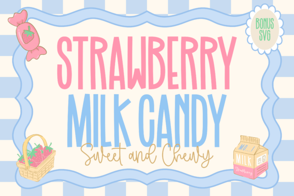 Strawberry Milk Candy Font-Fun Typewriter Fonts alternative: Strawberry Milk Candy font duo for sweet dessert branding, kids’ product packaging, and nostalgic Valentine’s Day designs.
