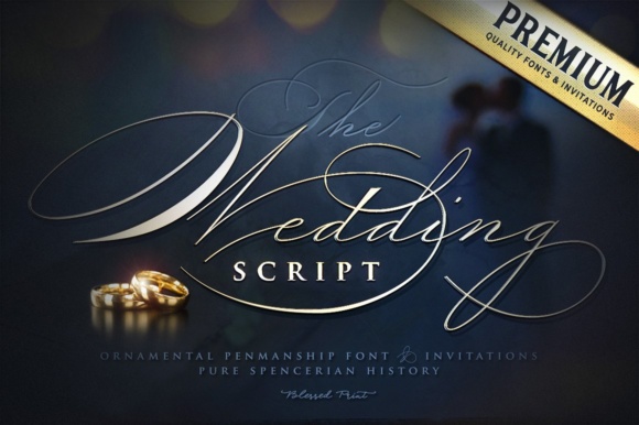 Wedding Script Font-Elegant Script Fonts for branding: The Wedding Script typeface featuring ornamented characters for invitations, menus, and logos.