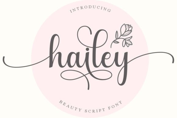Hailey modern script font preview showcasing romantic swashes and elegant curves.