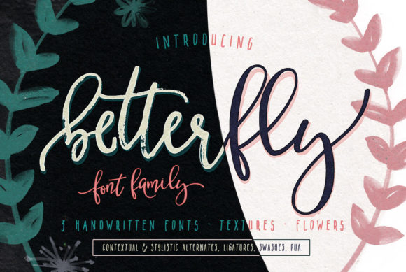 Betterfly font family with three complementary styles and glyphs for Cricut branding projects 