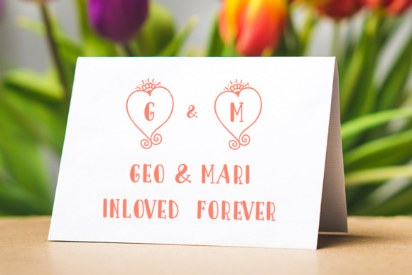 Romantic three letter monogram typeface with heart ornaments for personalized gifts