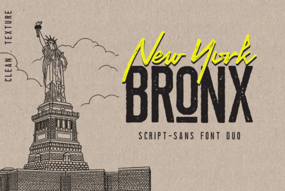 Newyork Bronx Duo Font - A typography display of the Newyork Bronx font duo, showcasing the expressive script alongside its clean, trace, and outline serif styles paired with structural Sans Serif Fonts.