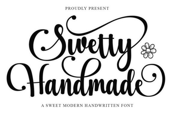 Sweetty Handmade Font - A typography showcase of the Sweetty Handmade Calligraphy Font, displaying elegant script lettering with dramatic winter-inspired swashes paired with minimalist Sans Serif Fonts.