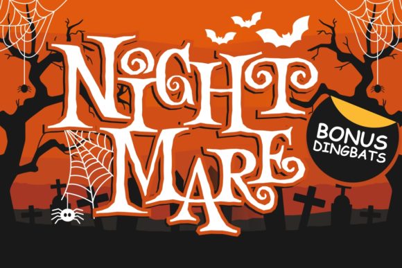 Night Mare fun display and dingbats duo font for custom stickers.