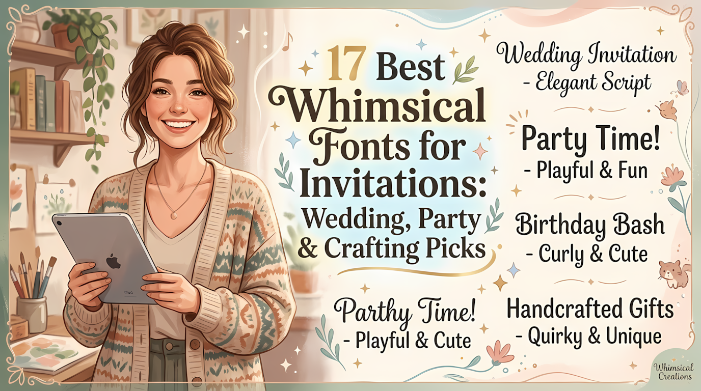 17 best whimsical fonts for wedding, party invitations and crafting demonstrated by a designer with an iPad