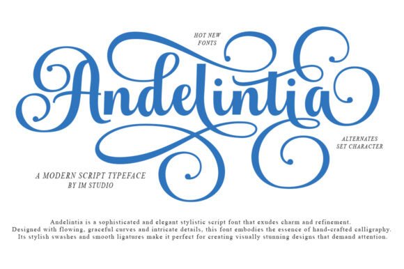 Andelintia modern calligraphy lettering font with swashes for logos and invitations