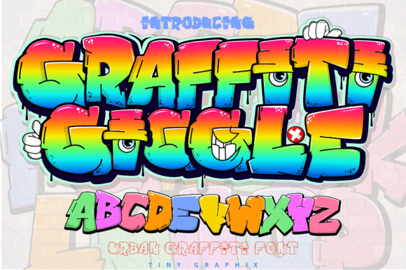 Graffiti Giggle Font bold colorful bubble-style letters with dripping spray-paint details