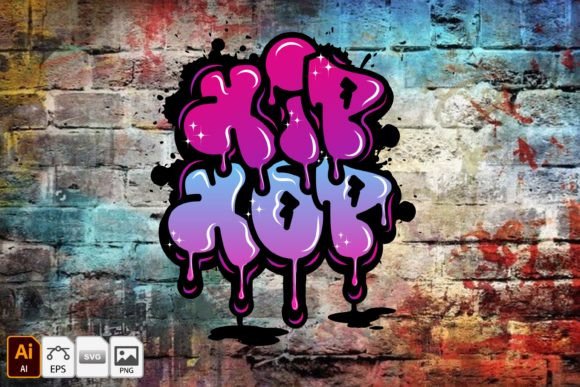 HIP HOP Graffiti Lettering Typography pack with EPS SVG and PNG files for apparel