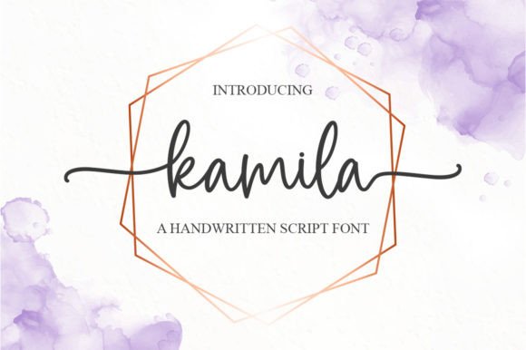 Kamila Font smooth script with swashes for wedding invitation design