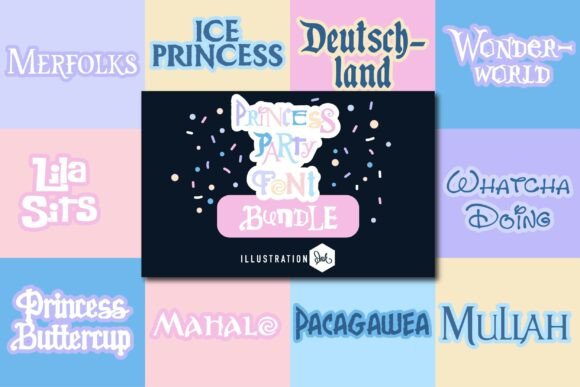 Princess Party font bundle with ten whimsical font families