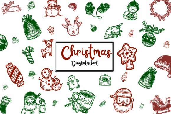 Christmas dingbat font specimen with Santa hats and snowmen