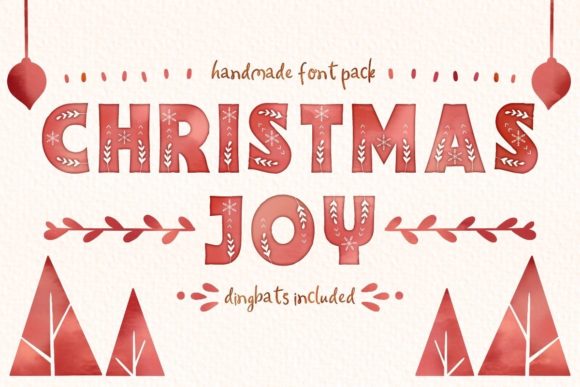 Christmas Joy Pack handmade font with snowflakes and ornaments