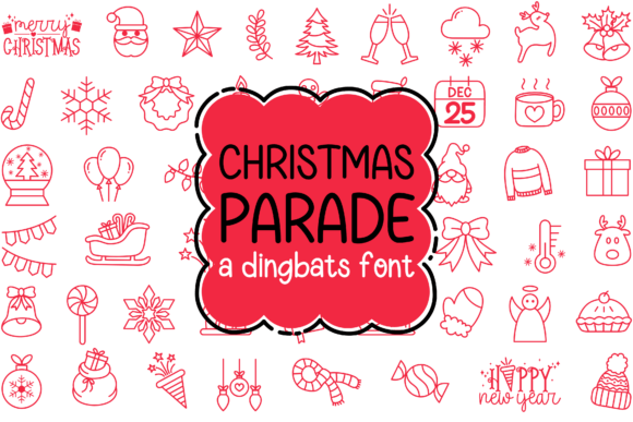 Christmas Parade dingbat font with candy canes and ornaments