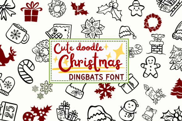 Cute doodle Christmas dingbat font with stockings and mittens
