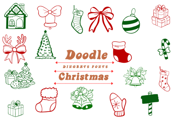 Doodle Christmas dingbat font with stockings trees and candy canes