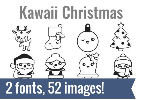 Kawaii Christmas dingbat font with cute animal ornaments