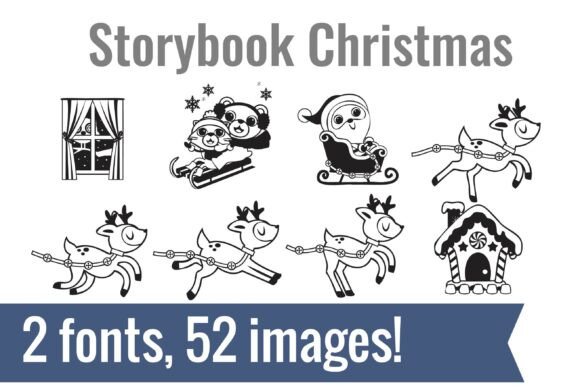 Storybook Christmas dingbat font with gingerbread houses and reindeer