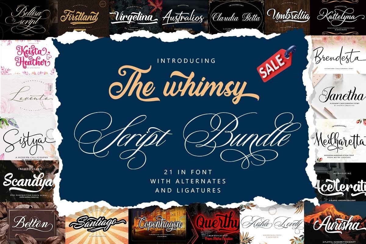 Whimsy Script Font Bundle with 21 fonts for crafting