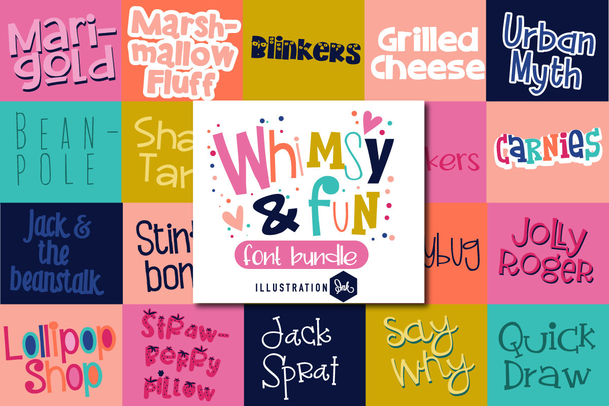 Whimsy and Fun Font Bundle with 20 fonts